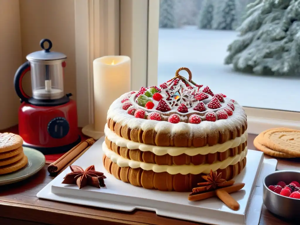 Acogedora cocina invernal con postres decorados y recetas fáciles para el invierno