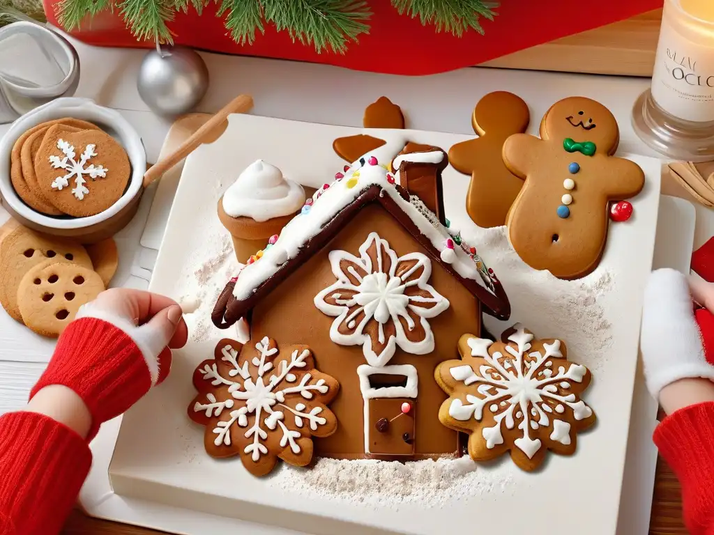 Actividades de repostería invernal para niños: Decorando galletas de jengibre en una cocina acogedora