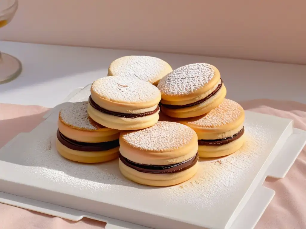 Un alfajor decadente de dulce de leche, con capas de galleta y azúcar glass