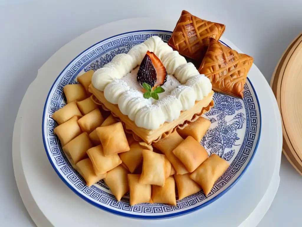 Una antigua cerámica griega detalladamente decorada con postres tradicionales como baklava, galaktoboureko y loukoumades, resaltando la importancia de la repostería griega en la historia