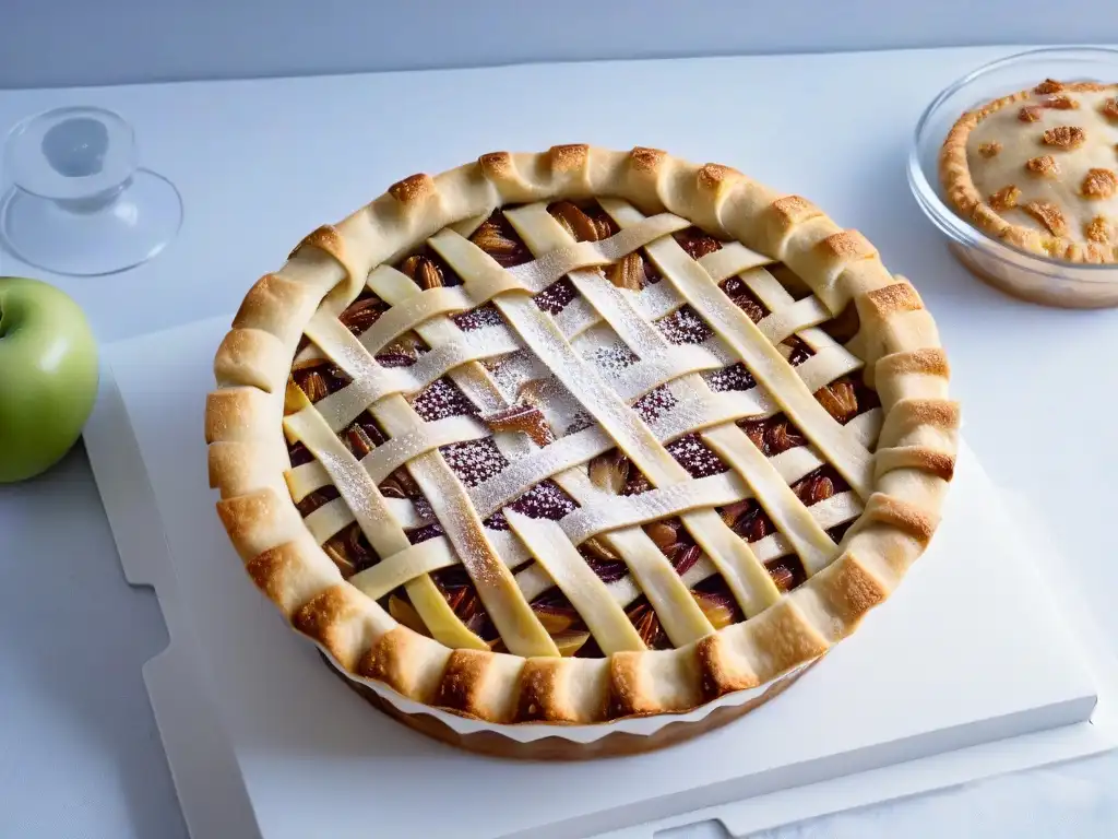 Una Apple Pie de crocante masa dorada en un elegante mostrador de mármol, un giro moderno a la receta clásica