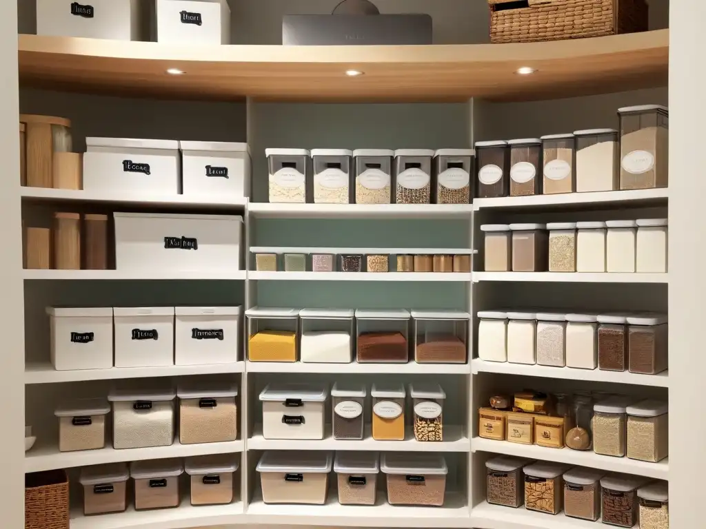 Armario de cocina moderno y minimalista con estantes organizados para reposteros