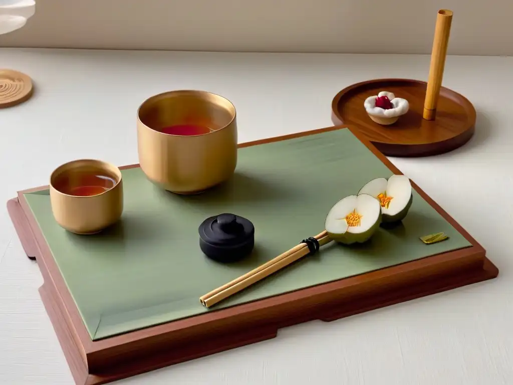 Armoniosa ceremonia del té japonés con postre wagashi