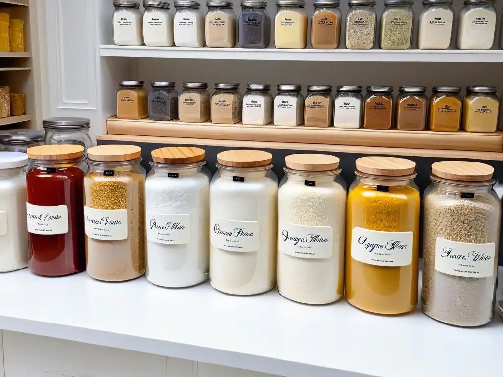 Armoniosa exhibición de harinas alternativas orgánicas para recetas veganas en elegantes tarjetas de madera