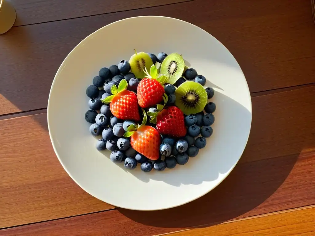 Arreglo frutal vibrante en plato corazón, postres bajos en sodio saludables