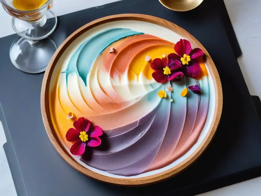 Arte culinario: postre abstracto con interacción de colores y sabores en equilibrio