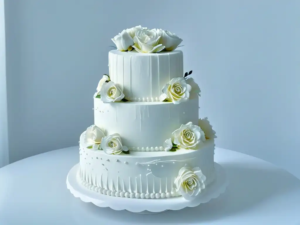 Arte de la repostería clásica: Exquisita tarta de boda decorada con elegantes detalles florales en blanco y negro