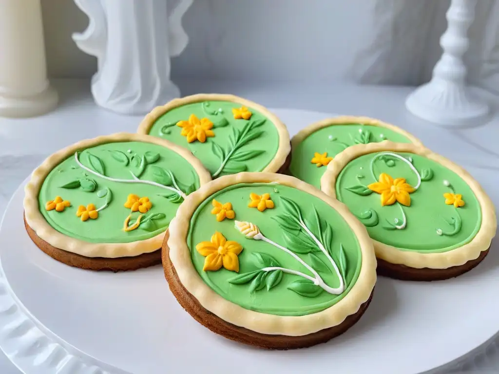 Arte y sabor en talleres de galletas decoradas con meticulosidad y creatividad en un elegante mostrador de mármol