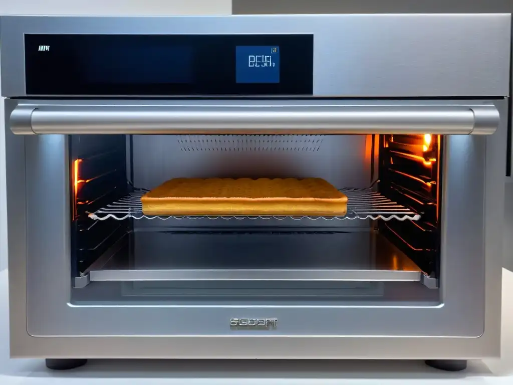 Avances tecnología cocción repostería: Horno convección de acero inoxidable, pantalla táctil y soufflé perfecto iluminado