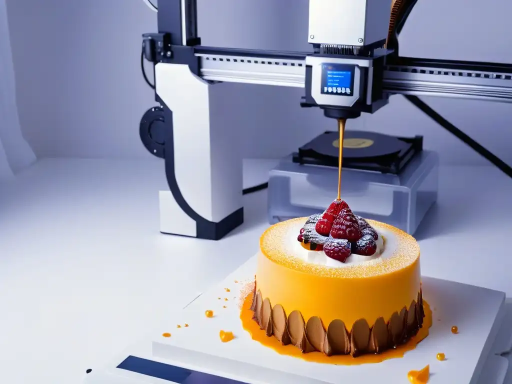 Avanzada impresión 3D de postres en acción, detalle y precisión