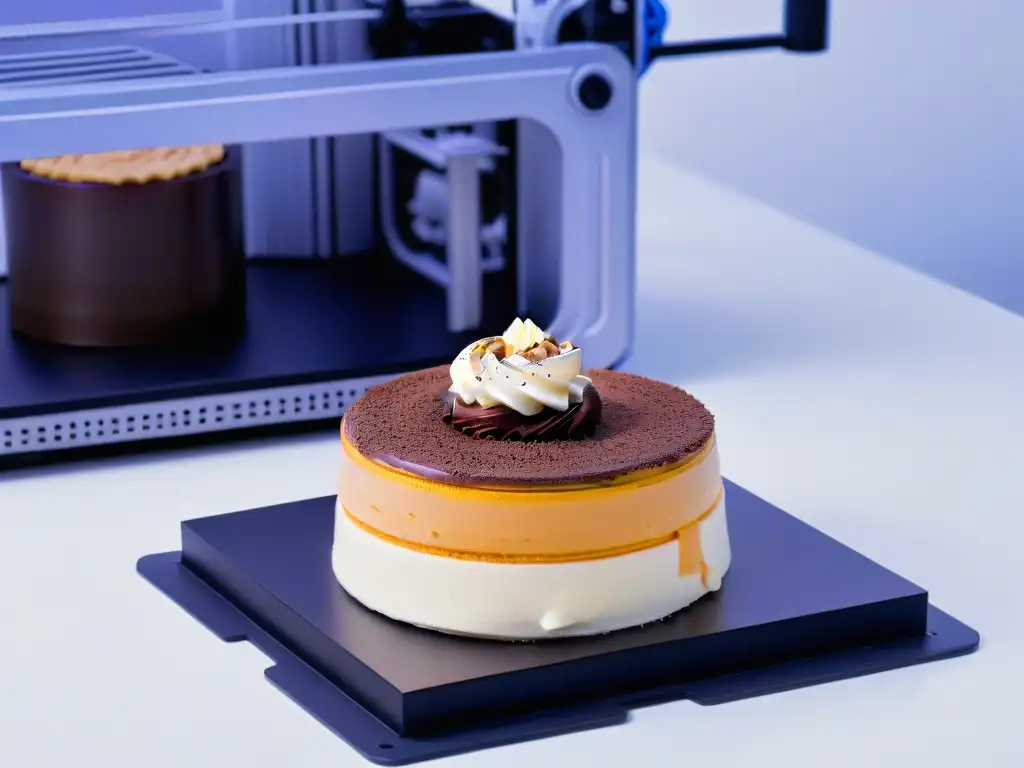 Avanzada impresión 3D en repostería: torre de macarons, tiramisú y mousse de chocolate