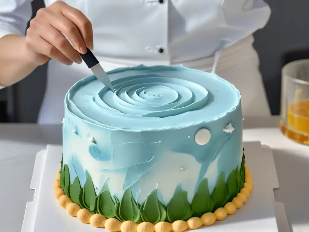 Baker experto desmoldando con cuidado una decoración de fondant detallada en molde de silicona