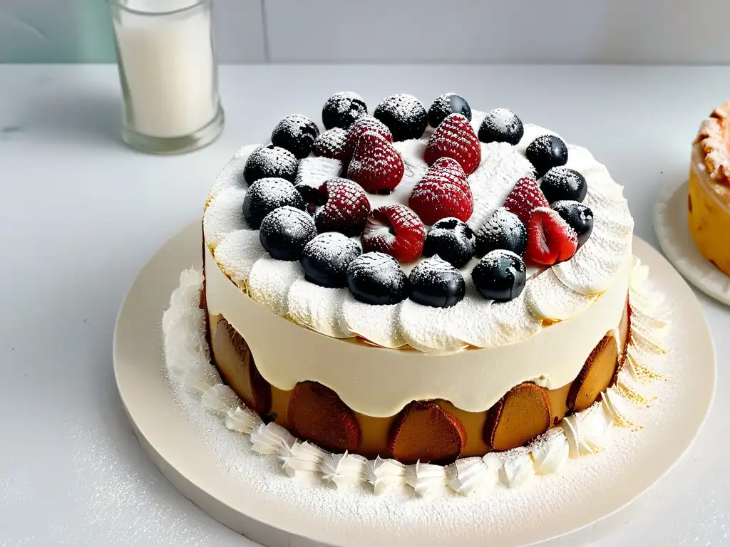 Un bizcocho de cumpleaños húmedo, con bayas frescas y un toque de azúcar glas