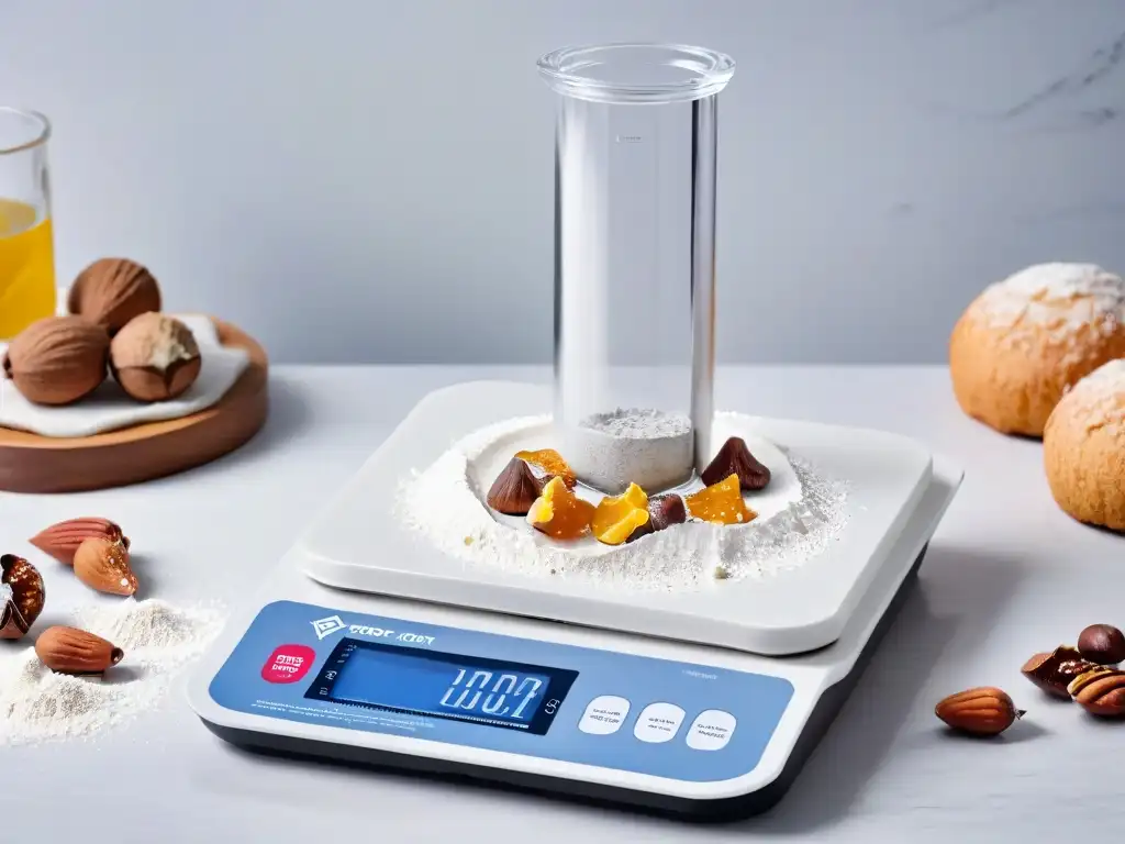 Calculadora de ingredientes grandes cantidades en una balanza digital moderna en una cocina elegante