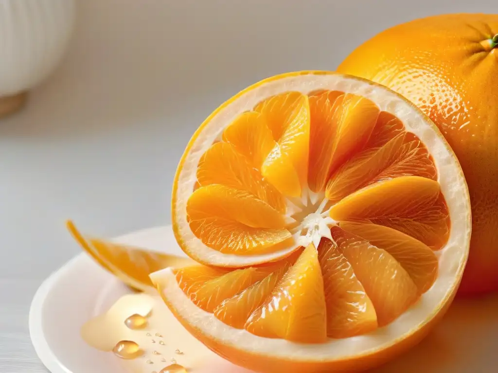 La cáscara de naranja se pela con detalle, revelando texturas y patrones