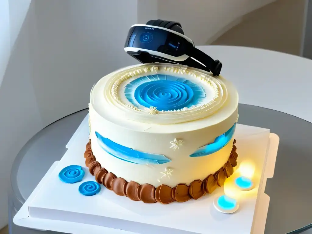 Un casco de Realidad Aumentada en repostería muestra ingredientes virtuales en un pastel decorado