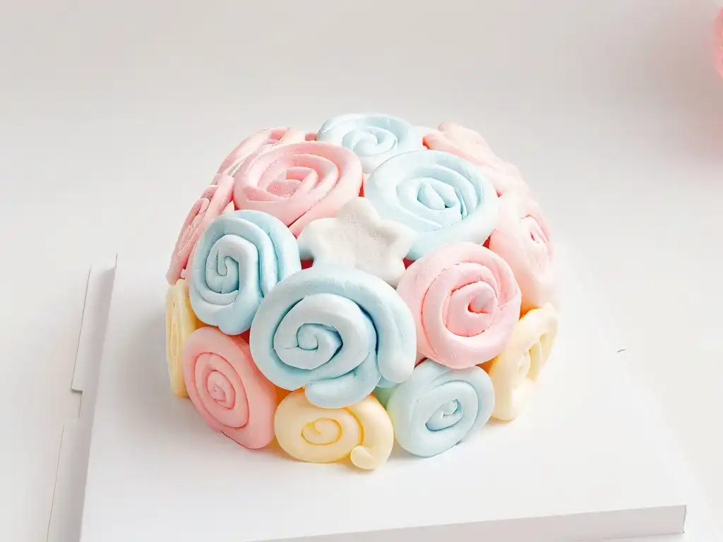 Un cerebro de golosinas pastel se derrite suavemente, simbolizando los efectos psicológicos de sabores dulces