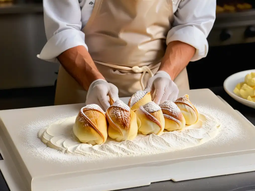 Un chef amasa con destreza una masa suave para cannoli siciliano en una encimera de mármol