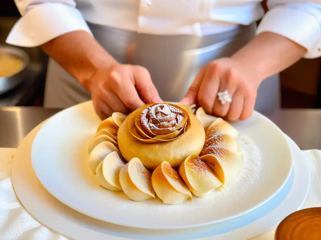 Un chef dobla con precisión una qatayef, mostrando el proceso de creación del relleno perfecto