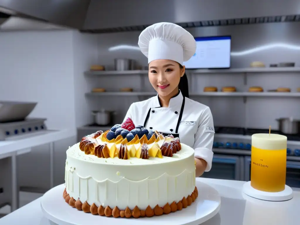 Chef de repostería en cocina moderna con Realidad Aumentada educación culinaria repostería