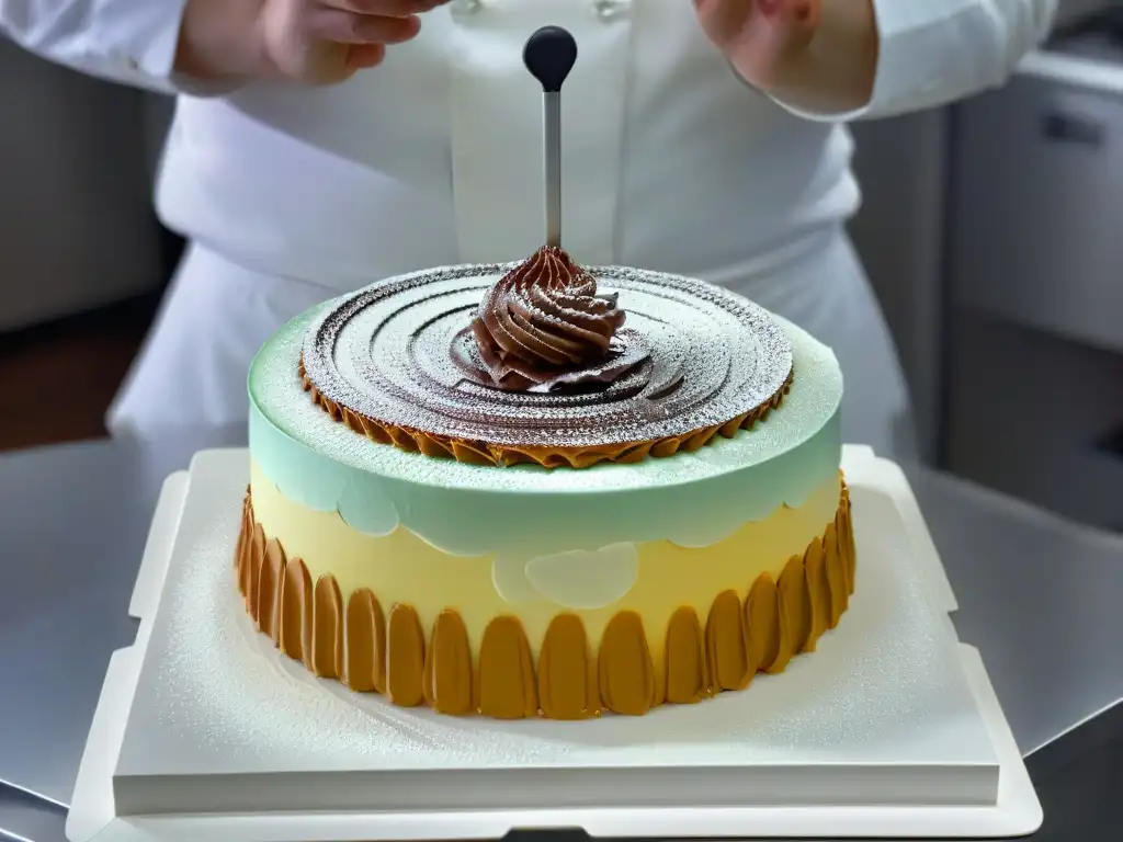 Un chef de repostería mejora habilidades con Realidad Aumentada en cocina moderna y limpia