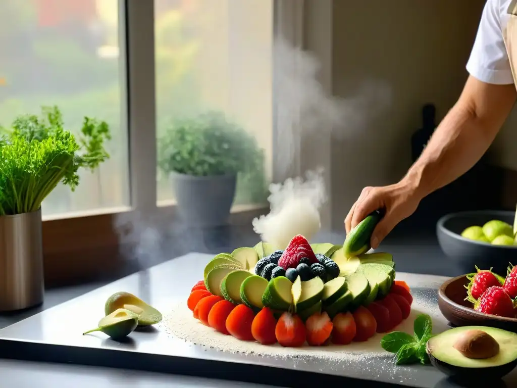 Un chef prepara repostería vegana con frutas frescas