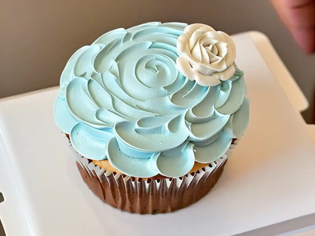 Un chef repostero experto realiza delicadas decoraciones en un cupcake, mostrando técnicas fundamentales repostería principiantes