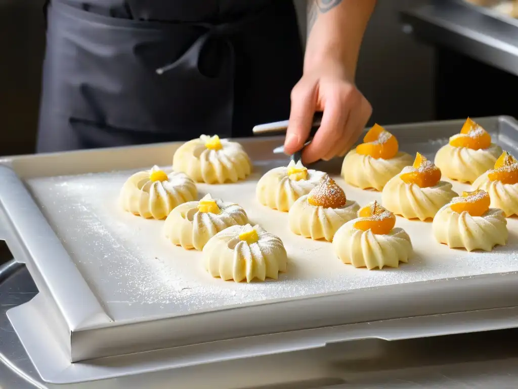 Un chef repostero profesional elaborando delicadas pastelerías sin gluten en un taller de repostería sin gluten