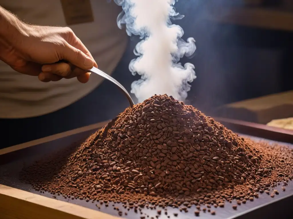 Un chocolatero selecciona granos de cacao en un taller artesanal, mostrando su pasión por el proceso