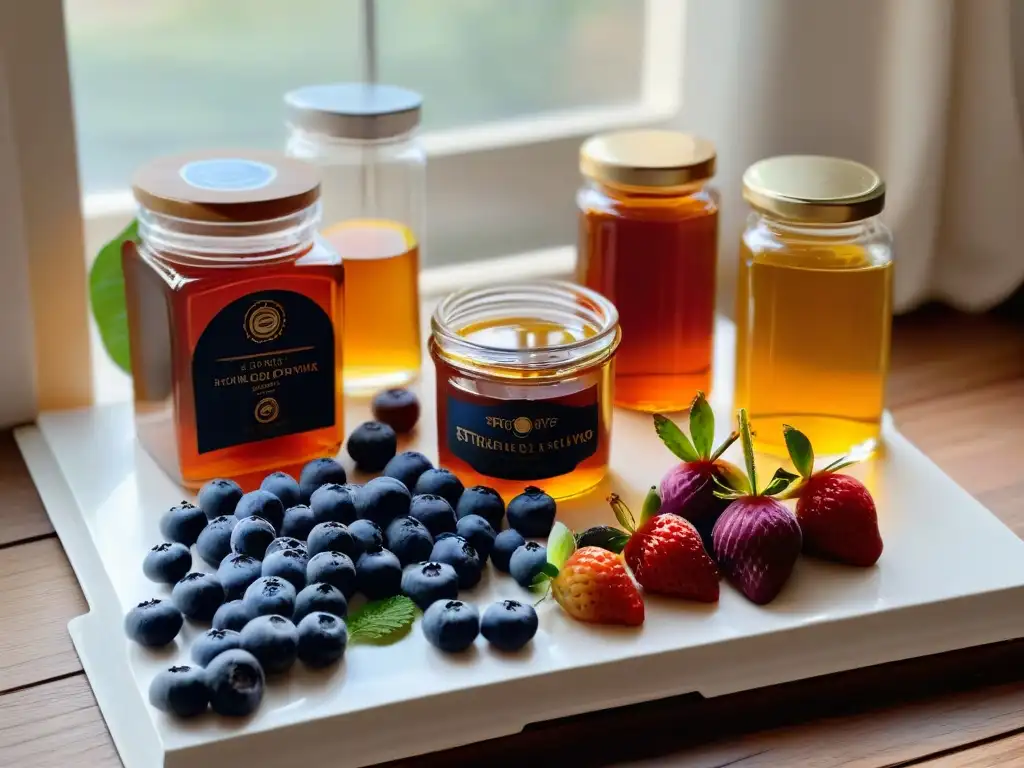 Un rincón de cocina con endulzantes naturales y frutas frescas, ideal para postres sin gluten