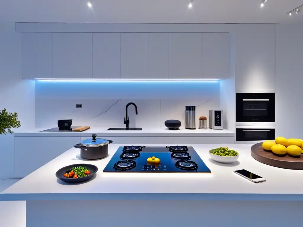 Una cocina futurista con gestión eficiente de aplicaciones del 2023, tecnología de vanguardia y diseño minimalista