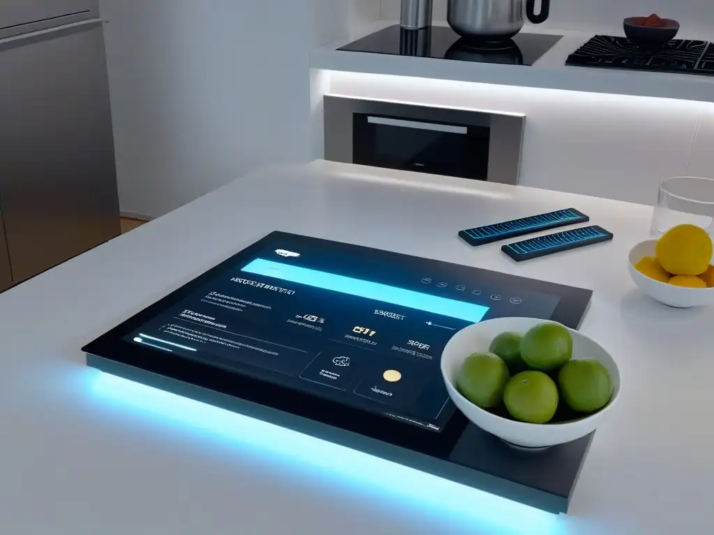 Cocina futurista con herramientas de realidad aumentada para consejos repostería