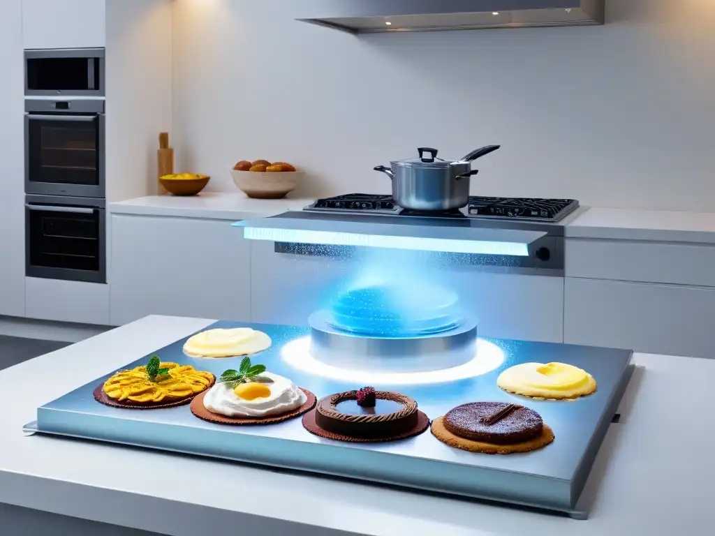 Una cocina futurista con tecnología de realidad aumentada para repostería interactiva