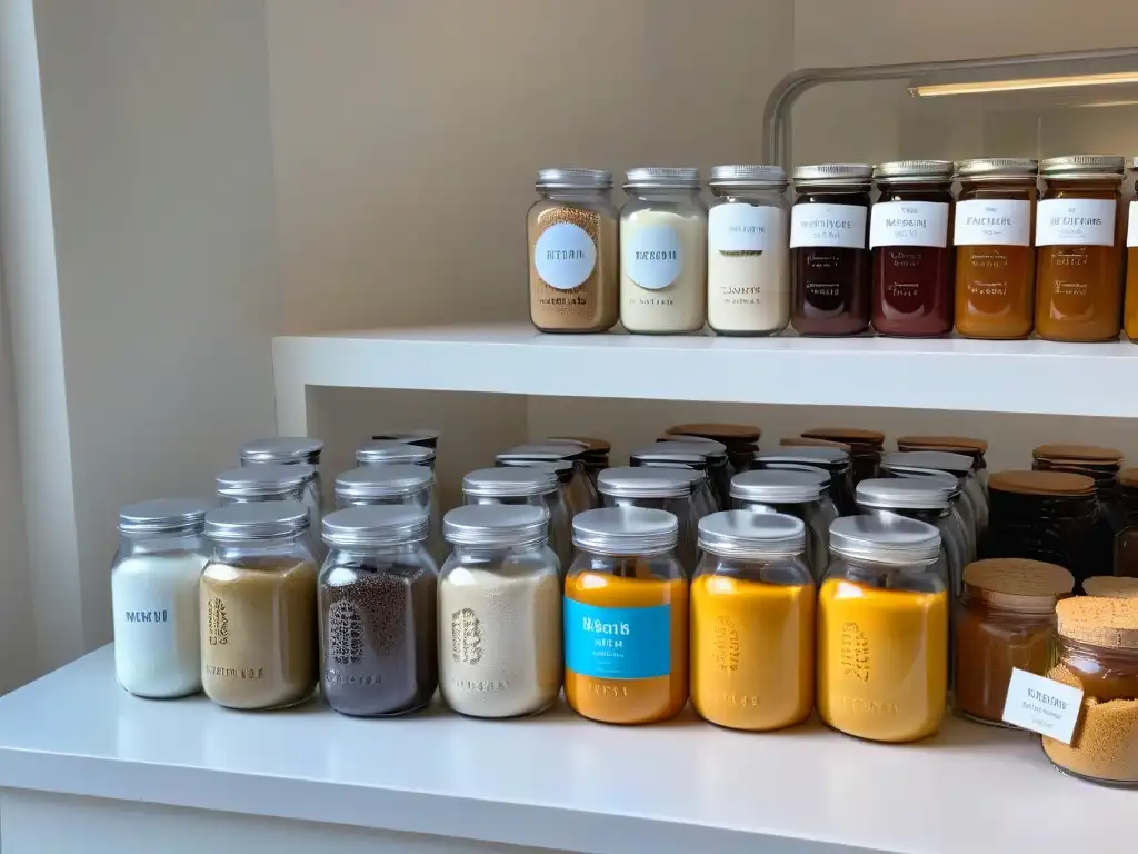 Una cocina impecable con ingredientes sin gluten organizados, perfecta para evitar errores al hornear sin gluten