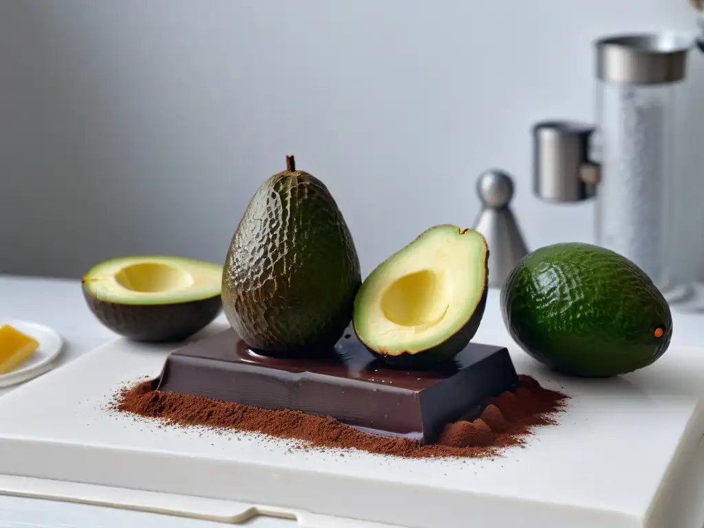 Una cocina moderna con aguacates maduros, chocolate negro y una receta de trufas exquisita