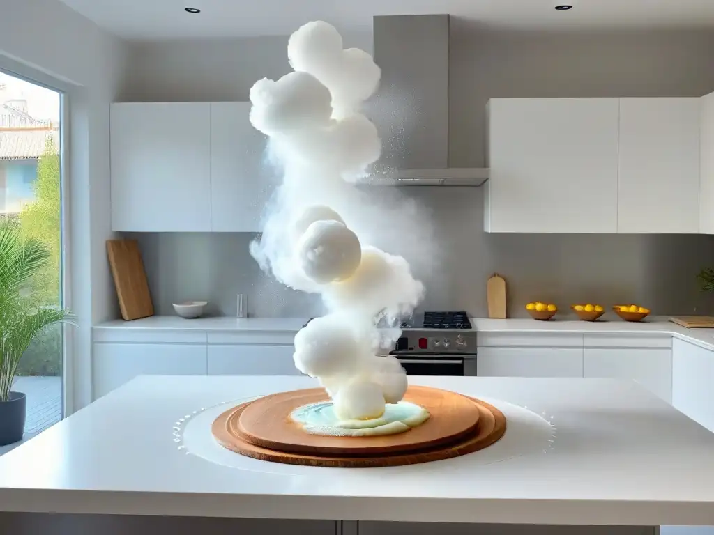 Cocina moderna con elementos de repostería en Realidad Aumentada, evocando sofisticación e innovación