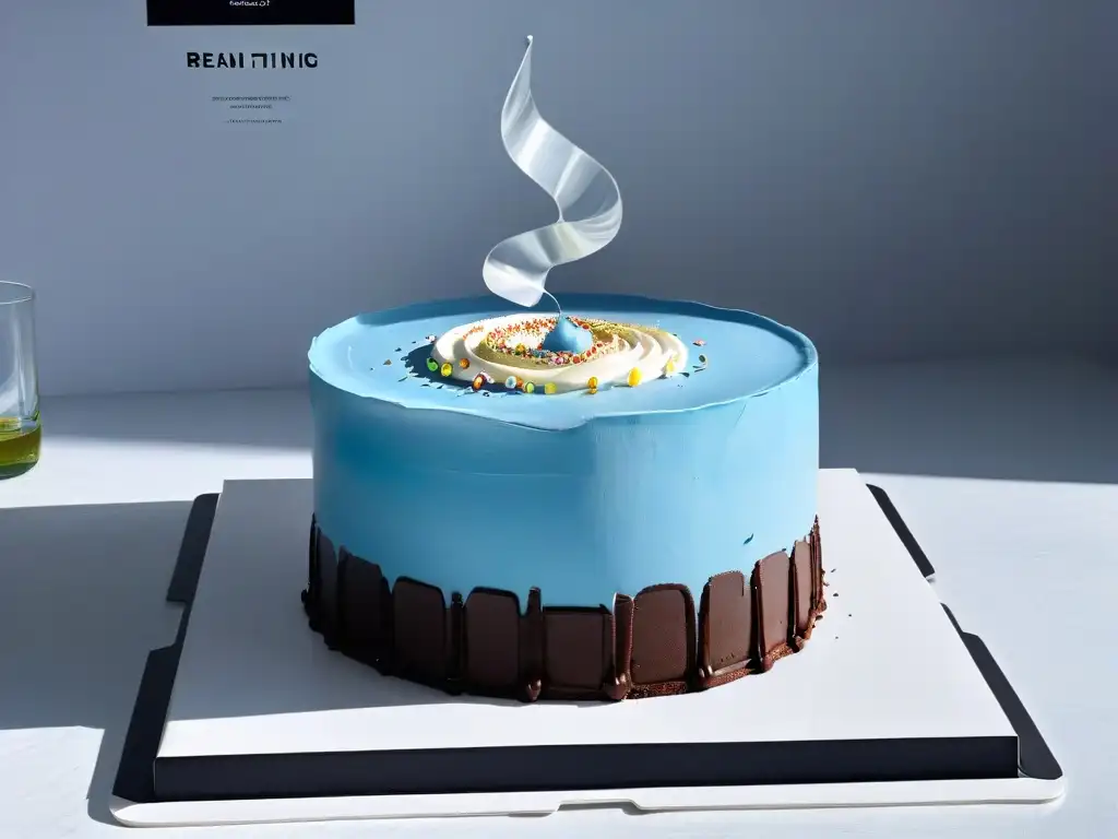 Una cocina moderna y futurista con instrucciones de repostería con Realidad Aumentada para un pastel de chocolate decadente