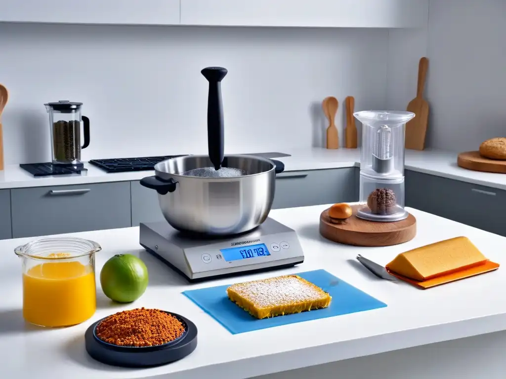 Una cocina moderna con gadgets innovadores para repostería perfectamente organizados