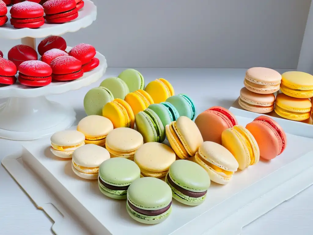 Una cocina moderna con macarons coloridos, evocando la precisión y sofisticación de Adriano Zumbo en la evolución de la repostería australiana