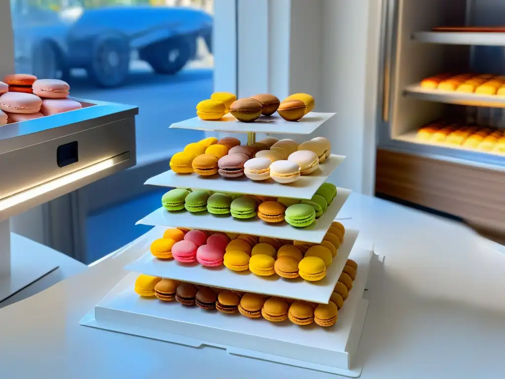 Una cocina moderna con macarons en patrón geométrico, reflejando la evolución de Adriano Zumbo en la repostería australiana