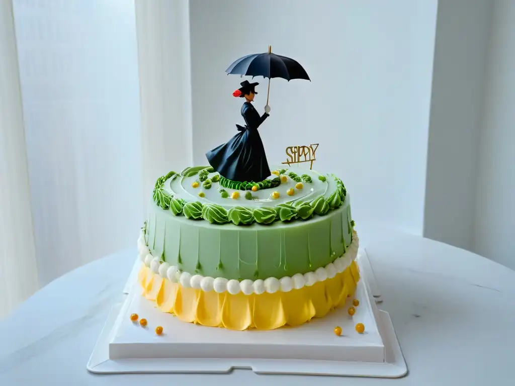 Una cocina moderna con un pastel volador inspirado en Mary Poppins