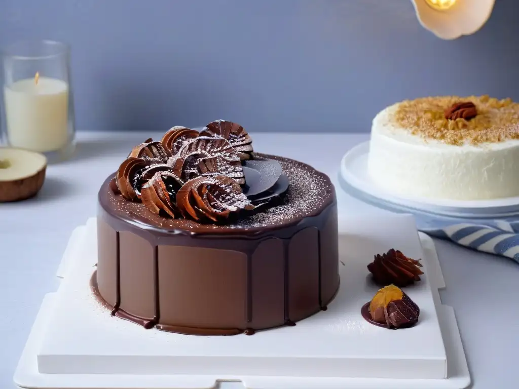 Una cocina moderna con realidad aumentada muestra la creación de un pastel de chocolate