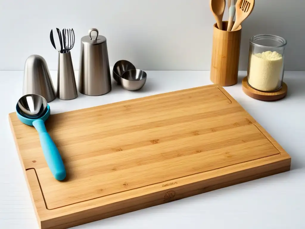 Utensilios de cocina ecofriendly: utensilios veganos de bamboo y acero inoxidable reciclado Una cocina moderna con utensilios repostería vegana eco-friendly en bambú, acero reciclado y silicona libre de BPA