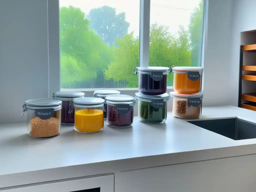 Encantadora organización de utensilios de repostería en cocina minimalista Una cocina ordenada en un hogar pequeño, con suministros de repostería organizados en elegantes contenedores