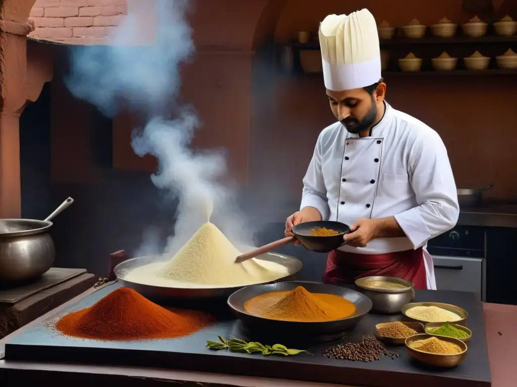 Cocina tradicional india con un chef preparando Gulab Jamun