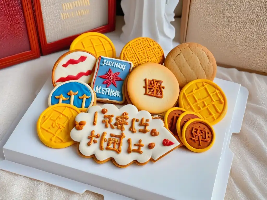 Una colorida variedad de galletas festivales del mundo, detalladas y decoradas, sobre superficie blanca