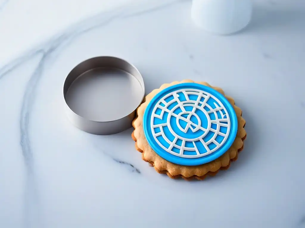 Cortador de galletas personalizado innovador de acero inoxidable sobre encimera de mármol blanco