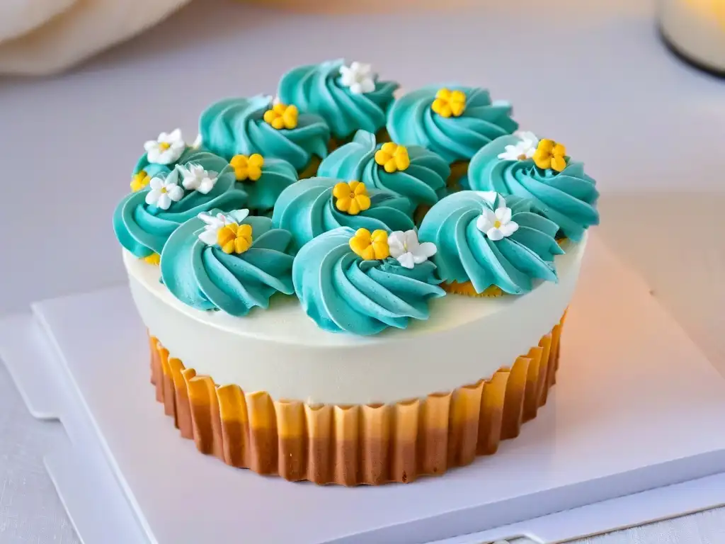 Un cupcake perfectamente decorado con flores y hojas en colores vibrantes, destacando la artesanía y creatividad en la repostería temática