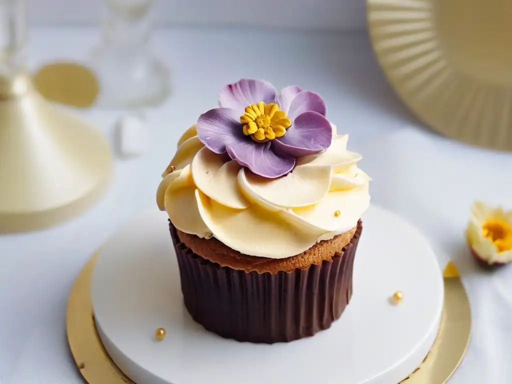 Cupcake orgánico: arte comestible en detalle Cupcake exquisitamente decorado con prácticas de repostería sostenible