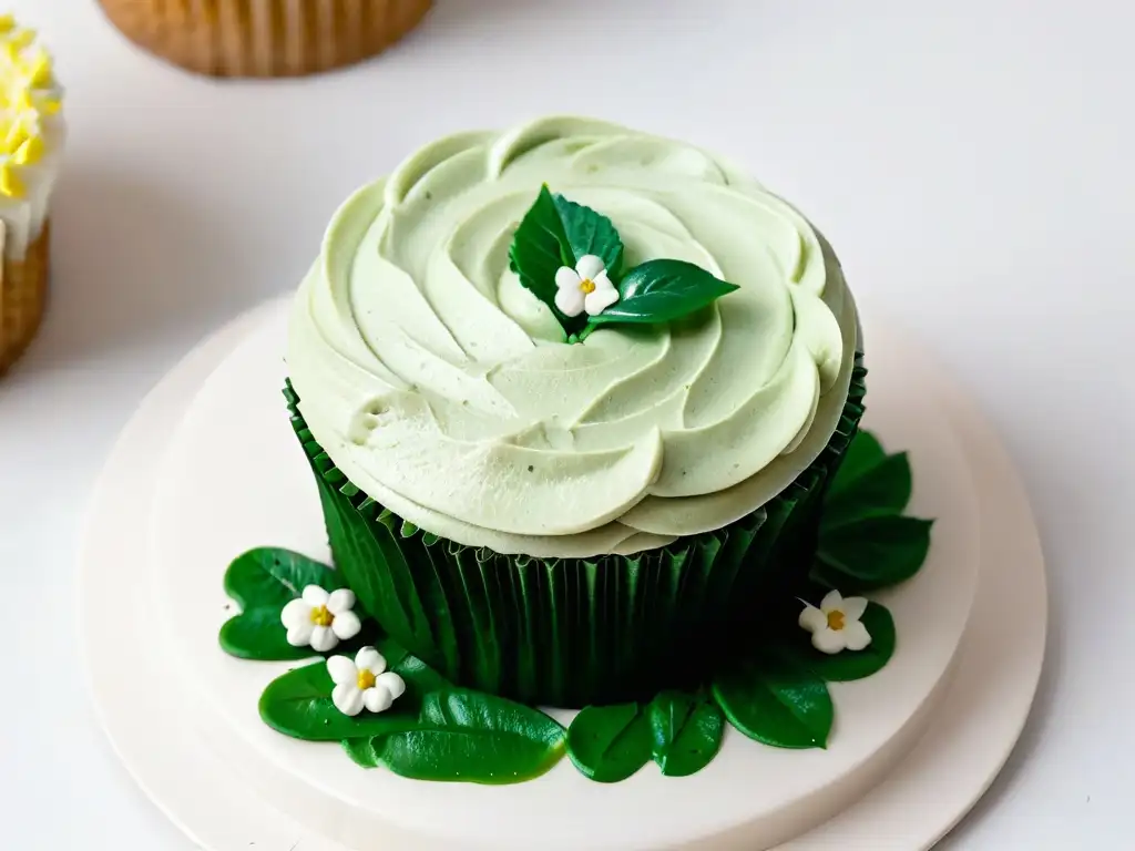Un cupcake ético y vegano con detalles artísticos de repostería ética y principios animales